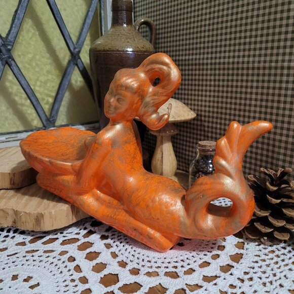 Vintage Mermaid Soap Trinket Dish - Gold & Orange - Picture 5 of 9